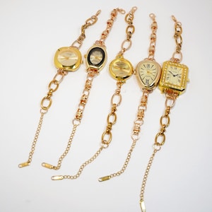 Vintage Gold Watch Bracelet, Timepiece Jewelry, Elegant Handmade Watch, Unique Dial Watch, Luxury Gift Watch for Women,Y2K Jewelry