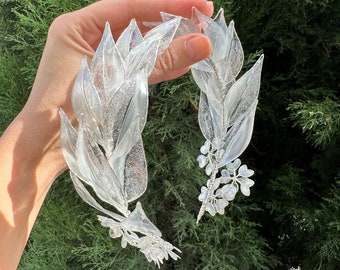 Leafy and Floral Bridal Headband, Leafy Hairpiece, Leaves Hair Tiara, Wedding Leafy Crown, Pearl Leafy Headpiece, Wedding Headband