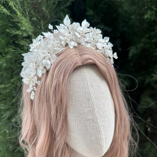 Floral Bridal Headpiece, Sakura Flower Headband, Floral Tiara, Floral Crown, Bridal Flower Tiara, Wedding Floral Headpiece, Sakura Headpiece