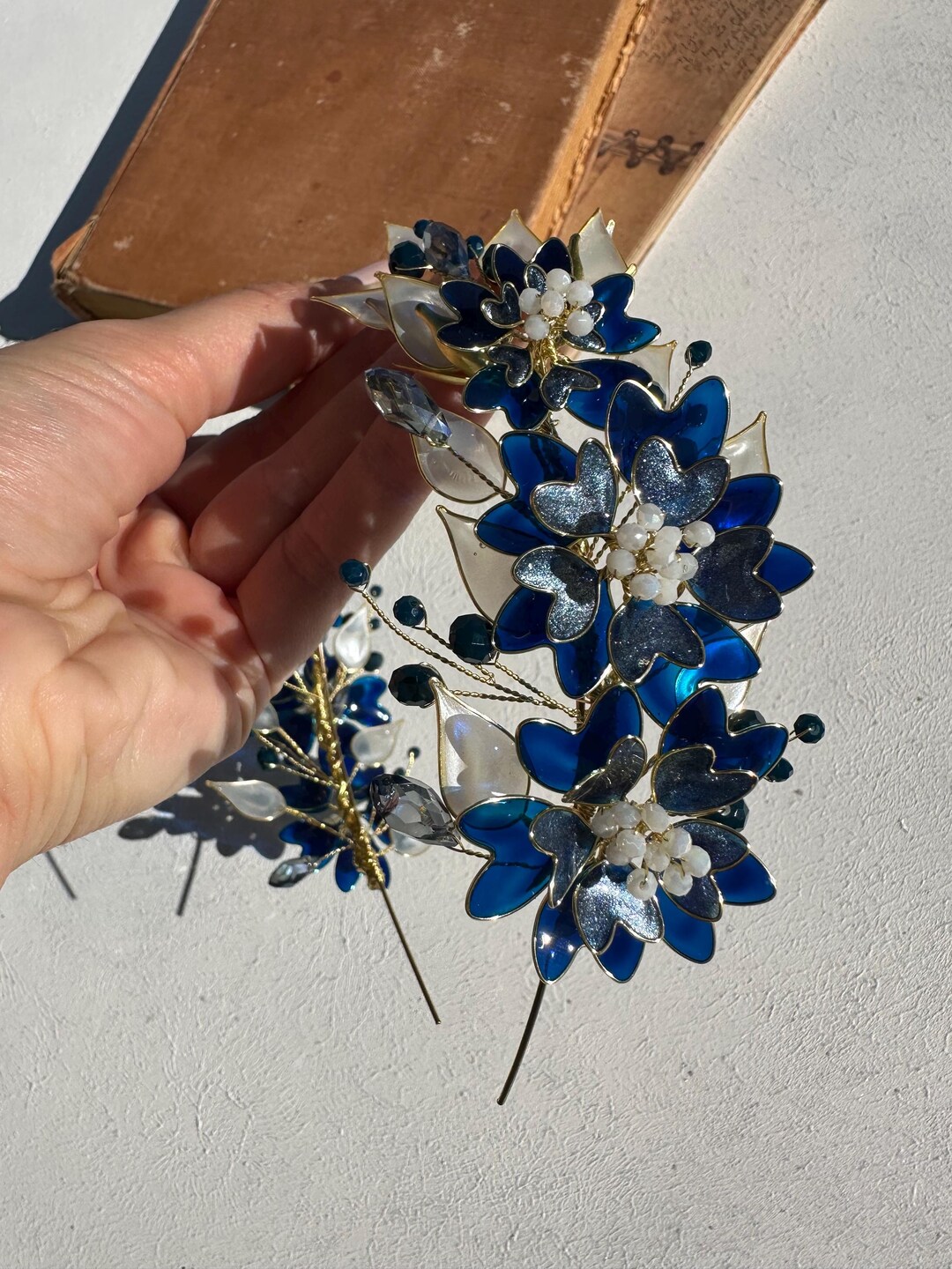 Navy Leather Roses Headpiece main image 1