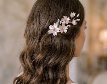Handmade Cherry Blossom Hair Piece - Vitriflore Bridal Accessory - Boho Chic Wedding Flower Comb