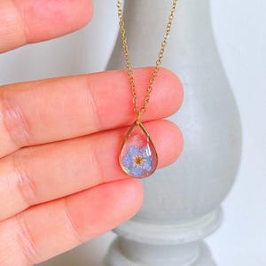 Forget-Me-Not Teardrop Necklace: Real Flower Resin Pendant