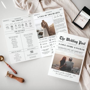 Wedding Newspaper Template, Wedding Program Template, Wedding Infographic, Folded Newspaper Program, Editable Wedding Newspaper, Wedding DIY