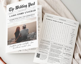 Wedding Newspaper Template, Wedding Program Template, Wedding Infographic, Folded Newspaper Program, Editable Wedding Newspaper, Wedding DIY