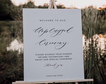 Unplugged Ceremony Sign, Unplugged Wedding Sign, Wedding Welcome Sign, Editable, Printable, Modern Minimalist, Instant Download, 001