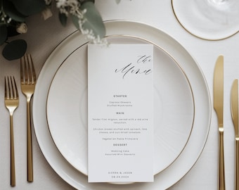 Wedding Menu Template, Wedding Menu Card, Printable Menu Card, Minimalist Wedding Menu, Simple Wedding Menu, Instant Download, Templett, 001