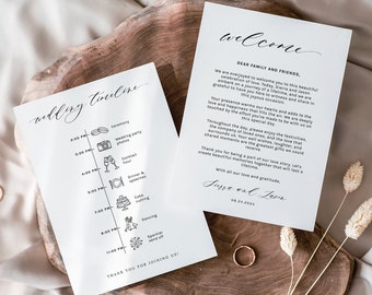 Wedding Itinerary Template, Editable Wedding Timeline, Wedding Itinerary Card, Wedding Day Timeline, Modern Minimalist Order Of The Day, 001