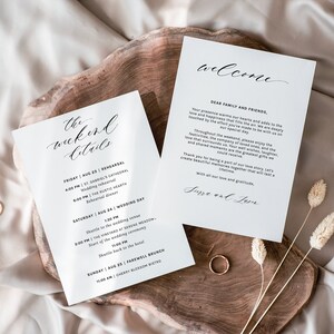Wedding Weekend Itinerary Template, Wedding Weekend Schedule, Minimalist Wedding Itinerary, Schedule Of Events, Editable Template, 001