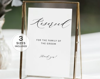 Minimalist Reserved Sign Template, Editable Minimalist Wedding Reserved Sign, Reserved Chair Sign, Wedding Reserved Seat Sign, Templett, 001