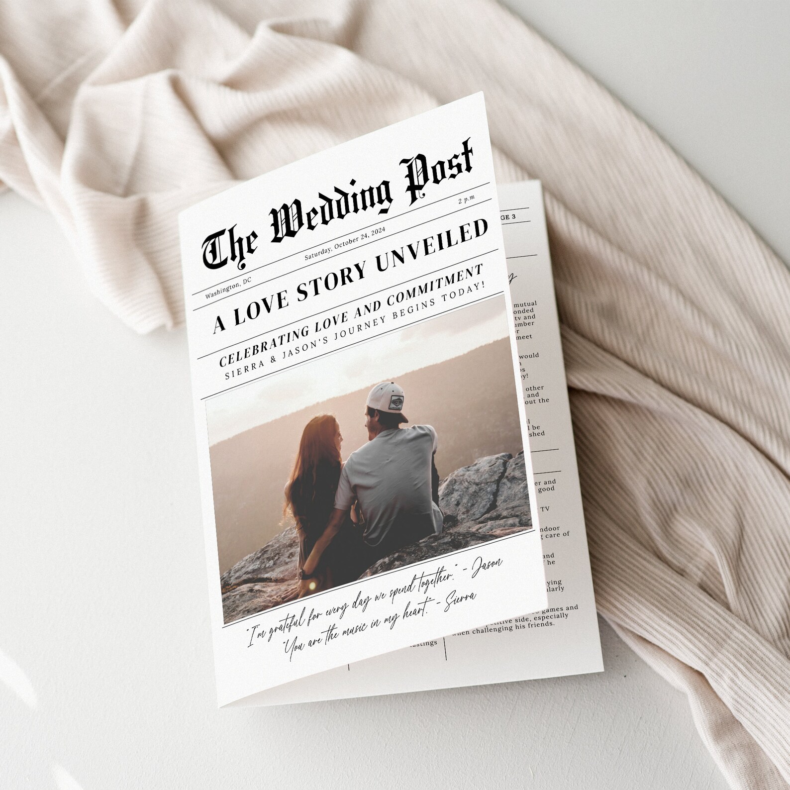 Wedding Newspaper Template, Wedding Program Template, Wedding