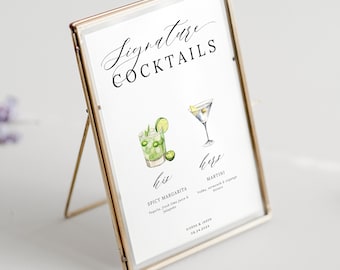Signature Drink Sign, Signature Cocktail Sign, Wedding Bar Menu, His And Hers Drinks, Wedding Bar Sign, Signature Drink Menu, Templett, 001