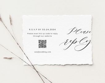 Rsvp Card Template, Wedding Rsvp Card With Qr Code, Editable Rsvp Card, Response Card, Minimalist Modern Wedding Rsvp Template, 001