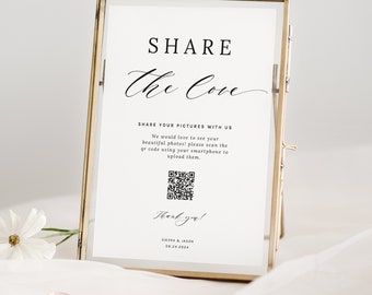 Wedding Photo Sign, Wedding Qr Code Sign, Share The Love Wedding Sign, Wedding Sign Template, Editable Sign, Editable Template, 001