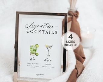 Signature Drink Sign, Signature Cocktail Sign, Wedding Bar Menu, His And Hers Drinks, Wedding Bar Sign, Signature Drink Menu, Templett, 001