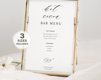 Insegna bar cioccolata calda, tavoletta di cioccolata calda, menu bar per matrimoni, insegna bar dessert, insegna stampabile barra cioccolata calda, modello modificabile, Templett 001