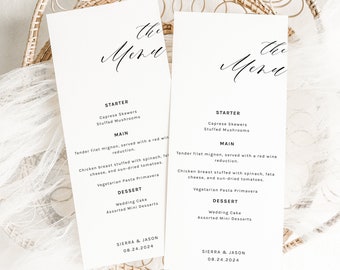 Wedding Menu Template, Wedding Menu Card, Printable Menu Card, Minimalist Wedding Menu, Simple Wedding Menu, Instant Download, Templett, 001