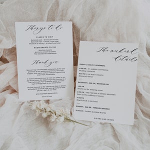 Wedding Itinerary Template, Weekend Itinerary Template, Wedding Itinerary Card, Wedding Weekend Schedule, Modern Simple Weekend Events, 001