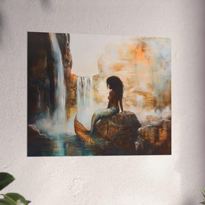 Schwarze Meerjungfrau-Druck, Afrikanische Sirene des Meeres Druck, Schwarze Frau Meerjungfrau Kunst, Orange Fantasie-Meerjungfrau, Schwarzes Mädchen-Magie-Dekor