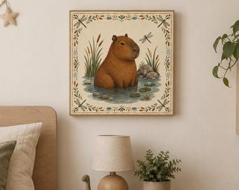 Capybara Canvas Print Wall Art, Capybara Kids Bedroom Decor, Animal Prints for Home Decorating