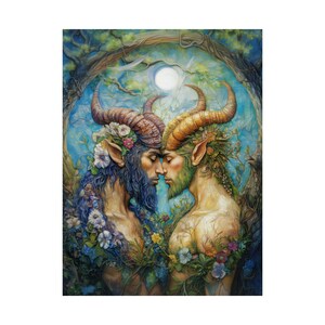 Satyr Lovers Poster Print, Male Lover Print, LGBTQ Friendly Art, Gay Man Art Prints, Gay Pride Art for Home Decorating image 3