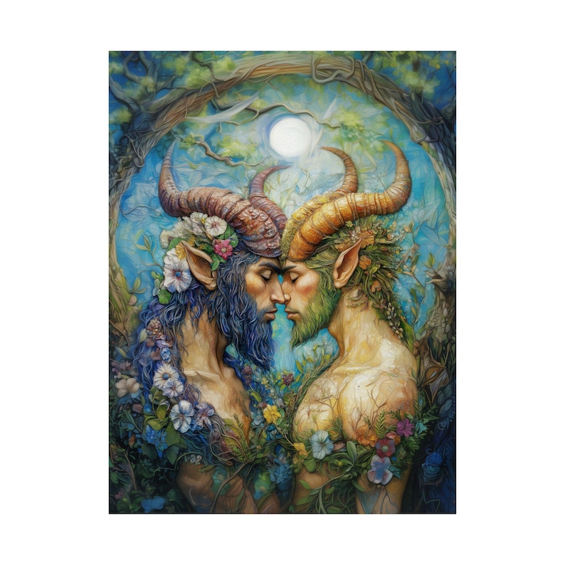 Satyr Lovers Poster Print, Male Lover Print, LGBTQ Friendly Art, Gay Man Art Prints, Gay Pride Art for Home Decorating image 3