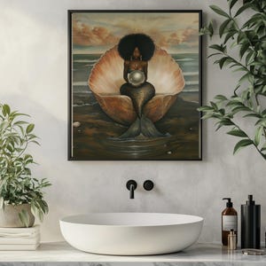 Meerjungfrau-Kunst, schwarze Meerjungfrau-Kunst, afrikanische Sirene, Plakat-Druck, schwarze Meerjungfrau-Kunst, schwarze Afro-Kunst für Haus, afrikanische Fantasiekunst, schwarze göttliche feminine