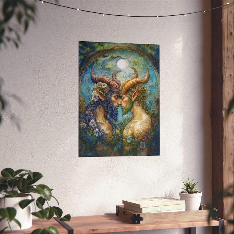 Satyr Lovers Poster Print, Male Lover Print, LGBTQ Friendly Art, Gay Man Art Prints, Gay Pride Art for Home Decorating image 4