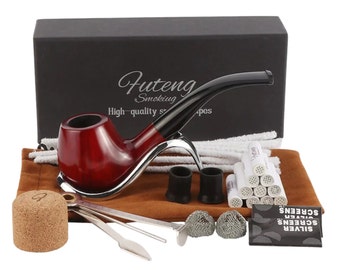 EcostyleCY Redwood Wood Smoking Pipe - Tobacco Wooden Pipe - 3in1 tools -mouthpieces- Pipe Cleaner - Gift For Him and Her