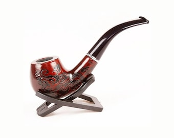 Handmade Wooden Tobacco Pipe with Beautiful Carved Floral Patterns , Gift for him, dad ,father, birthday, Gift from Daughter ,Son ,Mom Gift