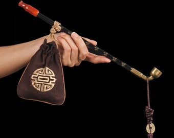 Pipa cinese vintage a stelo lungo - Pipa per tabacco - Regalo per amico - Pipe in legno - Porta sigarette Pipe con sacchetto per tabacco in regalo