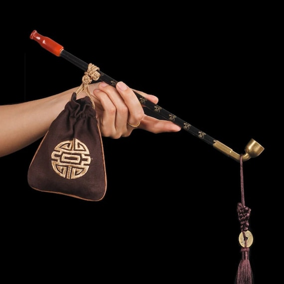 Chinese Long Stem Vintage Smoking Pipe - Tobacco Pipe - Gift to Friend -  Wooden Pipes- Cigarette Holder Pipes Smoking With Tobacco Bag Gifts