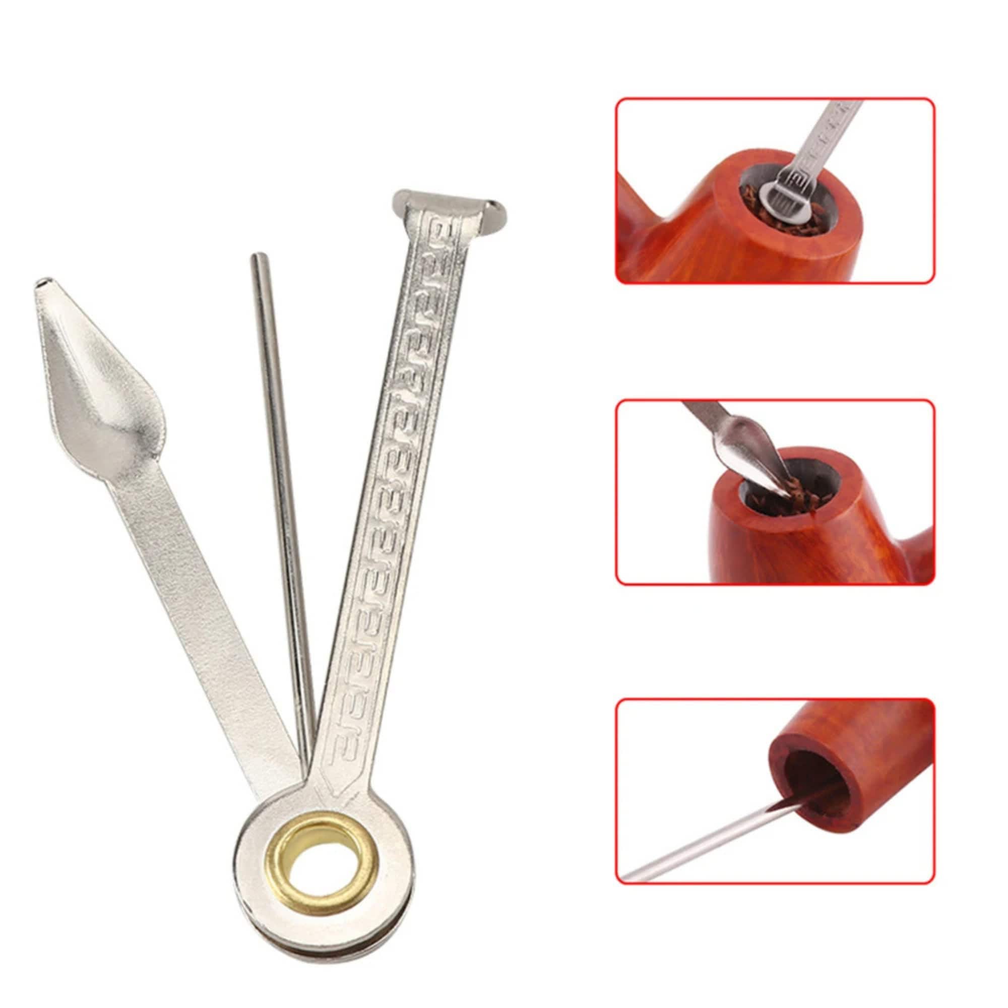  3 In 1 Stainless Steel And Rosewood Tobacco/Smoking Pipe  Scraper Nozzle Cleaner Tamper Tool Set
