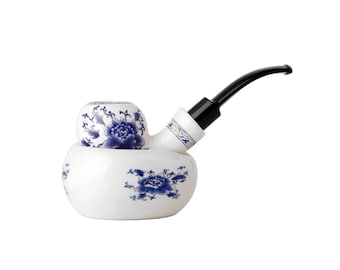 Set di pipe e porta pipe in ceramica blu e bianco classico e unico / Pipe e accessori per fumatori, pipe da donna, regalo per lei