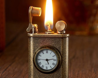 Cool lighter - Antique Lighter with Clock / Gyro Wheel Flint / 2 styles - Retro Kerosene Lighter- Vintage lighters - lighters for groomsmen