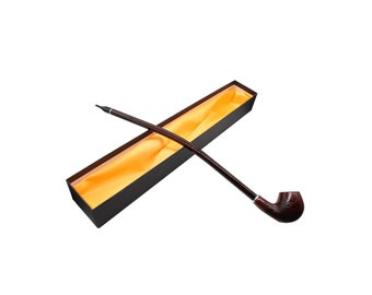 Valentine&#39;s Day gift, Red Wooden Long Pipe - Classic Style, Solid Wood Build, Smooth Tobacco Experience, Comfortable Bent Shape,Gift for Him