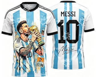 Messi #10 Argentina Soccer Jersey Shirt, Football Fan Tee, Kids Adult Sports T-Shirt, Breathable Summer Gift for Soccer Lovers