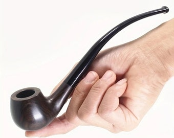 Unique Bent Handmade Nature Ebony Wood Smoking Pipe Carving Tobacco Wooden Smoke Pipe Gift - Holder Gifts for Dad
