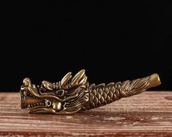Vintage Dragon Metal Brass Smoking Pipe - Unique Cigarette Holder- Cigar lovers - Men's Smoking Set-  Tobacco Pipe - Gift for Him