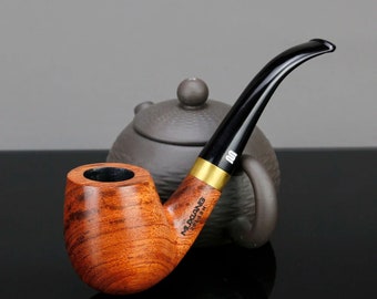 Wooden Smoke Pipes ,Tobacco Pipe with 9mm Filter and Gold Ring Accent - Ideal Gift for Him - Smoking Accessories Wood - Gift for Birthday