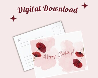 Birthday Month Flower August Digital Birthday Watercolour Postcard Instant Download Printable Postcard Print at Home Affordable Gift