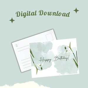 Mês de aniversário flor janeiro digital aniversário aquarela cartão postal download instantâneo impressão cartão postal impressão em casa presente acessível