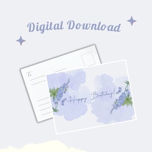 Geburtstagsmonat Blume Juli Digital Geburtstag Aquarell Postkarte Sofortiger Download druckbare Postkartendruck zu Hause erschwingliches Geschenk