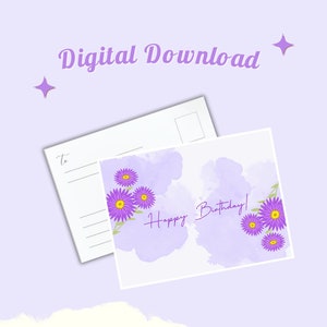 Mês de aniversário flor setembro digital aniversário aquarela cartão postal download instantâneo impressão cartão postal impressão em casa presente acessível