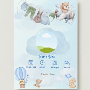 Faire-part de naissance numérique personnalisé aquarelle carte de naissance numérique personnalisée