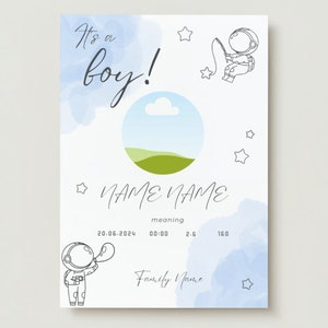 Faire-part de naissance numérique personnalisé aquarelle carte de naissance numérique personnalisée