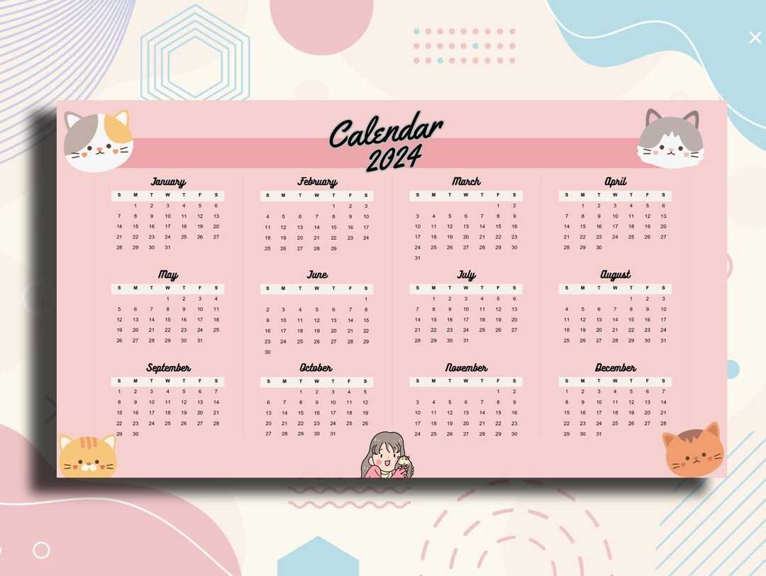 2024 Cute Pink Printable Colorful Digital Calendar Etsy 2024 Cute Pink Printable Colorful Digital Calendar Etsy