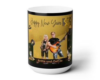 Ceramic Mug 15oz big - Large ceramic mug - Happy New Year 2025 - Designed by SternMusikArt