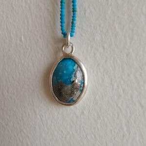 Handmade Turquoise Stone 925 Sterling Silver Pendant, Turquoise Bead Necklace