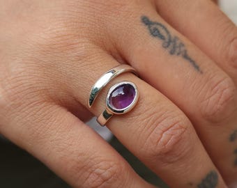 925 Sterling Silver Amethyst Stone Adjustable Ring