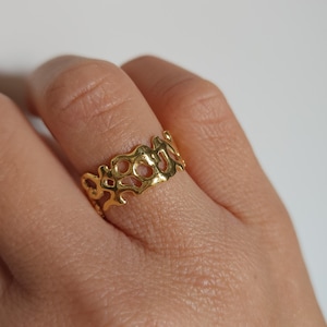 Handmade Gold Plated 925 Sterling Silver Irregular Shape Ring, Abstract Ring, Vintage Punk Ring, Organic Shape Ring, Molten Ring